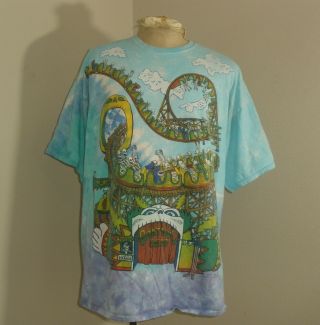 Vtg 90s Liquid Blue Grateful Dead Roller Coaster Carnival Tie Dye T - Shirt 2xl