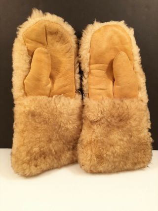 Vtg Snowmobile Leather Alpaca Fur Mittens Gloves - Kebek Industries Knoxville Tn