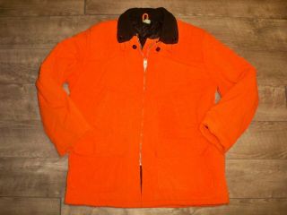 Vintage Blaze Orange Shooting Hunting Chore Birding Work Coat Jacket Men 
