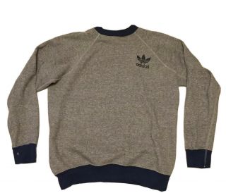 True Vtg 70s/80s Adidas Raglan Sweatshirt M Gray Ringer Soft Usa Made Trefoil
