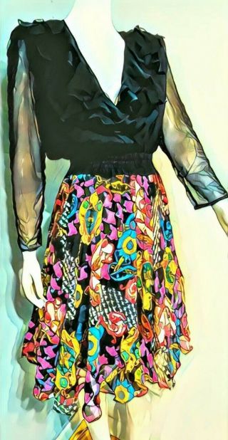 Belongs To Designer Herself Vintage 80s Diane Freis Boho Silk Iconic Dress 1 Sz