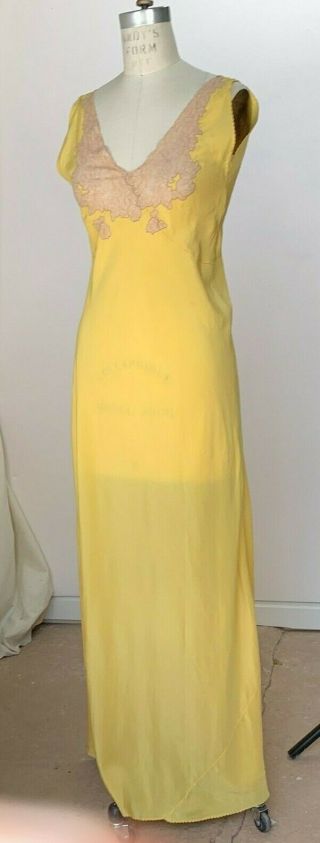 1930s Butter Yellow Silk Bias Cut Night Gown