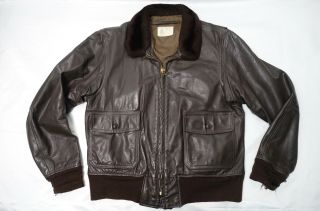 Vintage Type G - 1 Leather Military Flight Jacket Sz - 44 Usn Coat