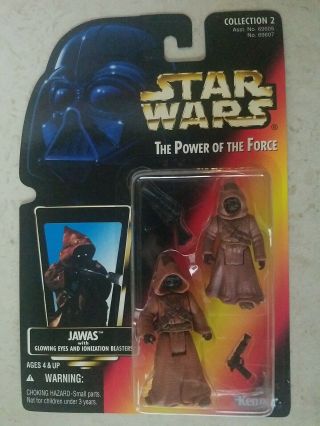 1996 Star Wars Potf Rare Red Orange Card Jawas Action Figures 2 - Pack B3
