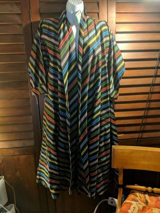 Vintage Rainbow Stripe Rayon Over Coat Jacket Duster Dress Colorful Maxan