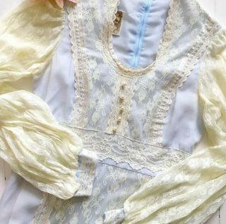 Vintage Gunne Sax Dress Wedding Lace Blue Ivory Prairie Edwardian Boho