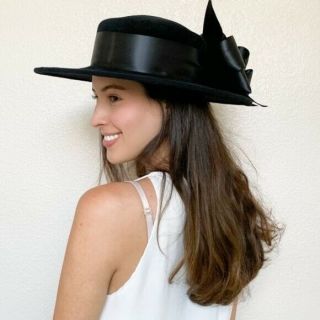 Vintage Frank Olive Black Velour Bow Hat