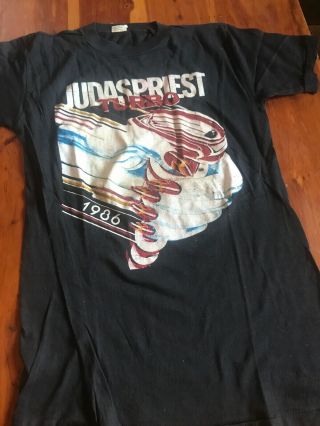 Vintage 1986 Judas Priest T Shirt Turbo Fuel For Life Tour Rock Heavy Metal Sz M