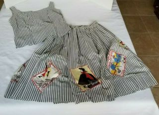 Vtg 1950s Two Piece Cotton Print Sun Dress Linn Kelly Of California Paris Pinup