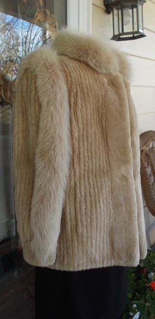 Vintage Rare Blonde Mink Sheared Lamb And Fox Fur Coat Jacket Sm