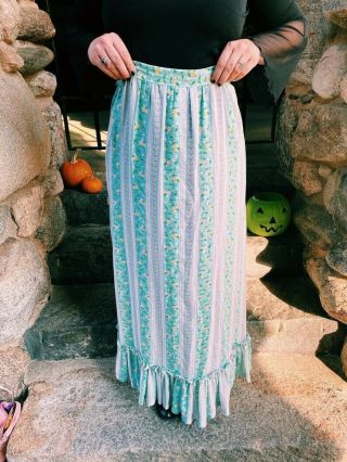 Vintage Gunne Sax Style 70’s Blue Floral Prairie Skirt 24 Inch Waist