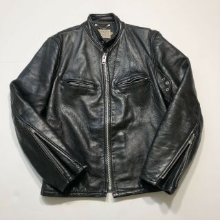 Vintage 1970s Garments Cafe Racer Motorcycle Leather Jacket Black Small