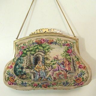 Vintage Petit Point Purse Scenic Figural Bag Handbag 2 Different Scenes Austria
