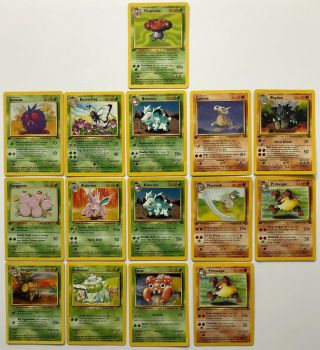 1999 1st Edition Jungle Lof Of 15 Pokemon Cards 1 Rare Vileplume Bulbasaur Wotc