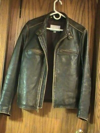 Mens Medium Vintage Wilsons M Julian Brown Xx Thick Leather Biker Bomber Jacket