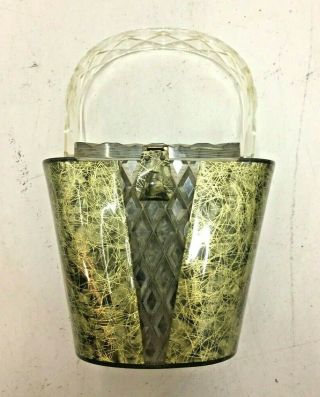 Vintage Patricia Of Miami 1970s Green Gold Quilted Clear Lucite Handbag