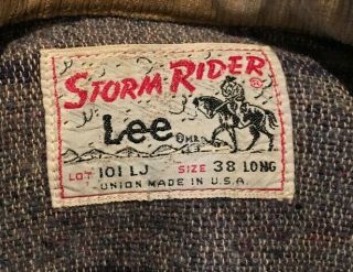 Vtg 60s LEE Storm Rider 101LJ Union Made in USA Denim Blanket Lined Jacket 38 L 2