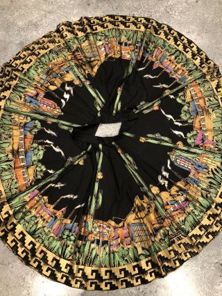 Vintage 50s Hand Painted Mexican Full Circle Skirt,  Gold Buildings 28” Waist