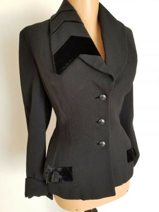 Lilli Ann Of San Francisco Vintage 1940s 1950s Black Jacket Velvet Larger Size