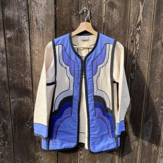 Vintage 70s G Girvin Seattle Art To Wear Patchwork Applique Fabric Jacket Med