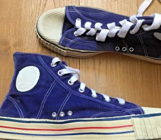 Rare 1950s Men Basketball Athletic Sneakers Navy Blue & Stripes High Top 9