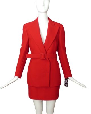 Gianni Versace Couture - Nwt 1990s Red Wool Skirt Suit,  Size - 4