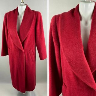 Vtg 80s Christian Dior Red Wool Overcoat Winter Coat Shawl Collar Size Large Xl