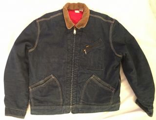 1960s Vintage Lee Sanforized Denim Chore Jacket Red Lining Large Union Made Usa