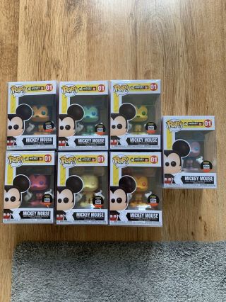 Mickey Mouse 01 (funko Shop) Funko Pop Vinyl Complete Set Of All 7 Colorways