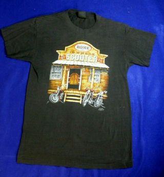 Vintage 1986 Harley " Just Leather " 3d Emblem Tee " Home Is Where My Scooter Is " L
