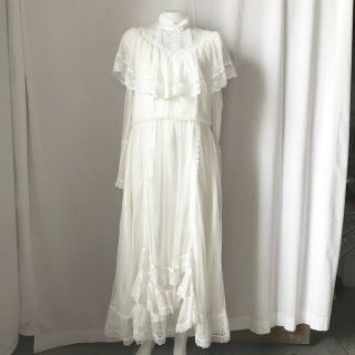 Vintage 1970s Gunne Sax By Jessica Romantic Victorian Style Lace Wedding Dress