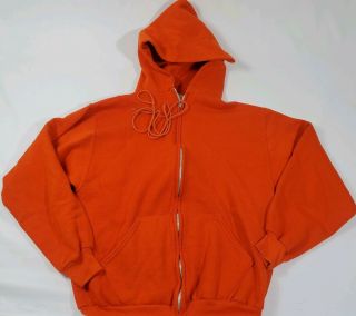 Vintage 70s Orange Full Zip Russell Athletics Hoodie Jacket Made Usa Medium