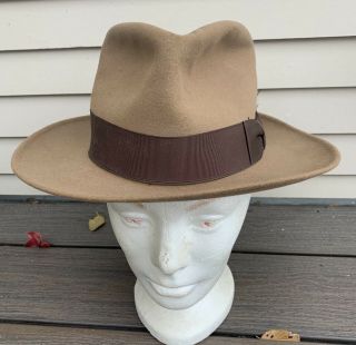Vtg 40s 50s Resistol Felt Fedora Hat Wide Brim Sz 7 Brown