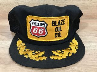 Vintage K Brand Phillips 66 Blaze Oil Patch Hat Black Mesh Snapback