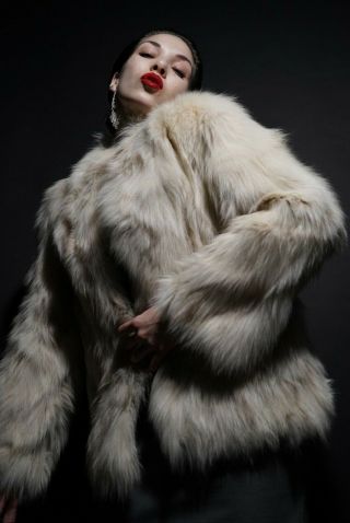 Vintage Creamy White Blush Fox Fur Coat Jacket Bolero Stole Cape Wrap