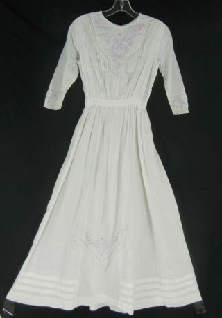 Antique Edwardian Tea Dress Lace Embroidery Cotton Lawn White