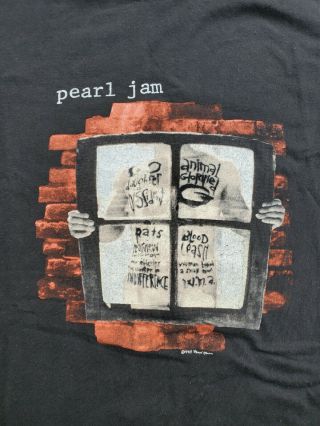 Vintage 1993 Pearl Jam Window Pain Band Tee Tour T - Shirt Size XL RARE 2
