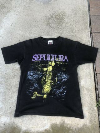 Vintage 1994 Sepultura Chaos A.  D.  Tour Shirt Blue Grape