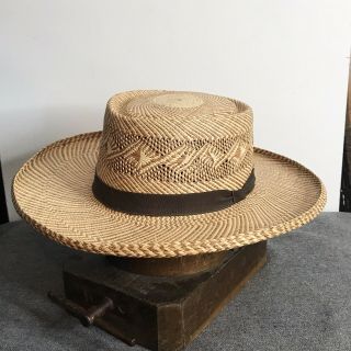 Vintage 50s 60s Woven Straw Panama South American Wide Brim Hat Mens 60 L/xl