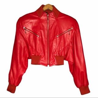 Vintage Michael Hoban Red Cropped Leather Jacket Size P