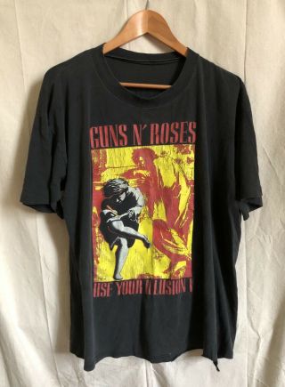 Vtg 1991 Guns N Roses Use Your Illusion Double - Sided Concert T Shirt Distressed