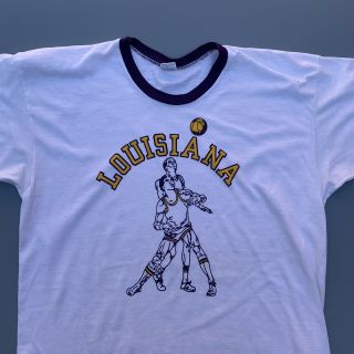 Vintage Louisiana State University Ringer Tee Shirt Pistol Pete Era Champion Xl