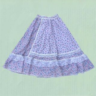 Vintage Late 70s Gunne Sax Prairie Skirt Size 5 Light Pink / Purple Floral
