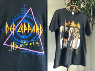 True Vintage 80s Def Leppard Hysteria 2 Sided T Shirt Tour Concert 1988 M L Band