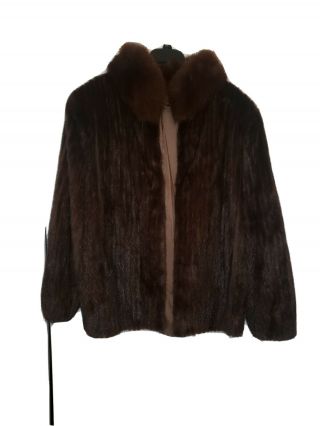 Vintage Brown Mink Fur Jacket With Fox Collar.  Size Xlarge