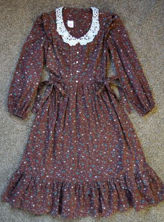 Brown Candi Jones Gunne Sax Style Calico Prairie Dress Cottagecore Vintage 1970s
