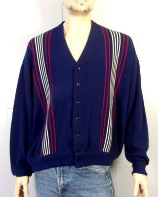 Vtg 50s 60s Lord Jeff Rare Big Man Striped Cardigan Rockabilly Sweater Big 3xl