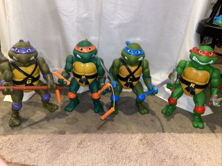 Vintage Teenage Mutant Ninja Turtles Giant 4 Figure Set Playmates Complete