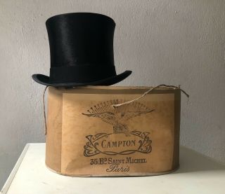 Excelent 19th Century,  Campton,  Paris,  France Victorian Beaver Top Hat,  Box