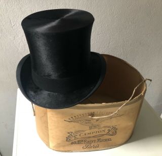 EXCELENT 19th CENTURY,  CAMPTON,  PARIS,  FRANCE VICTORIAN BEAVER TOP HAT,  BOX 2